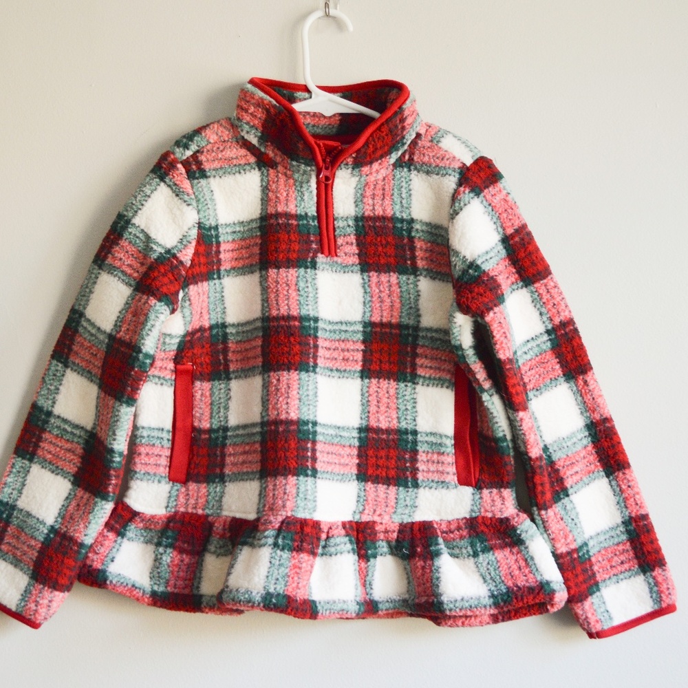 Girls Plaid Sherpa Peplum Pullover